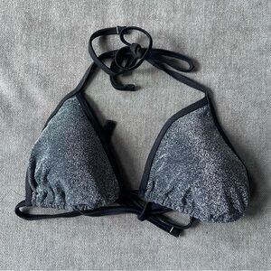 Aerie Triangle Bikini Top Sparkle Glitter Silver Black L